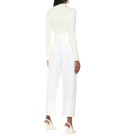 Shop Jacquemus Le Cardigan Velours Cropped Cardigan In White