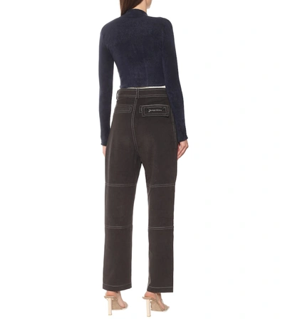 Shop Jacquemus Le Cardigan Velours Cropped Cardigan In Blue