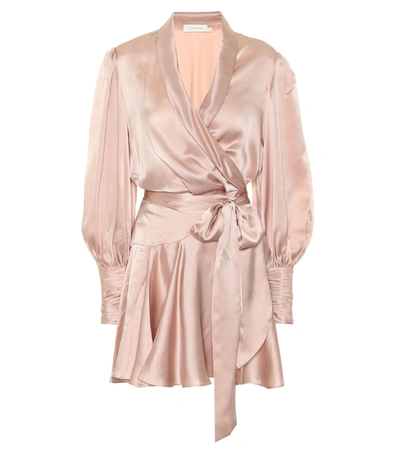 Shop Zimmermann Silk Wrap Minidress In Pink
