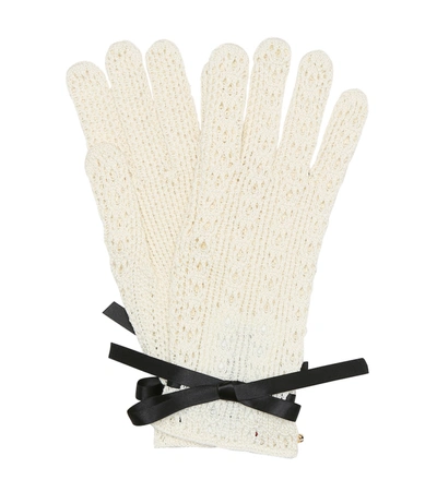 Shop Gucci Lace Cotton Gloves In White