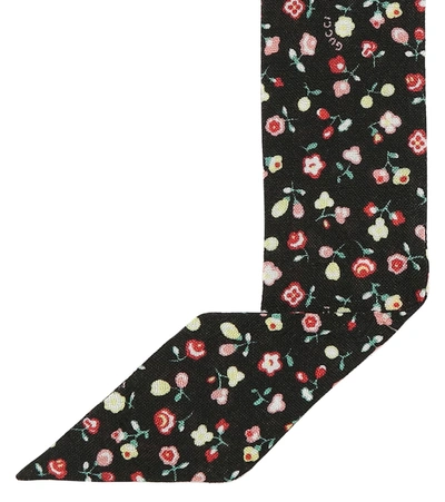 Gucci x Liberty Black/Multicolor Wool Floral Print Twilly - Yoogi's Closet