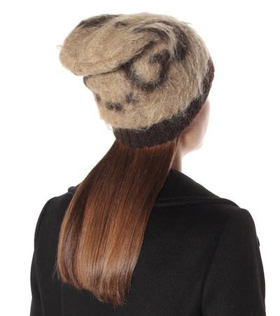 Shop Gucci Gg-jacquard Mohair-blend Beanie In Beige