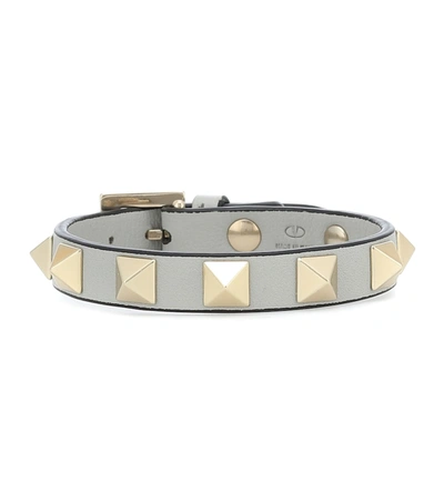 Shop Valentino Rockstud Leather Bracelet In Grey