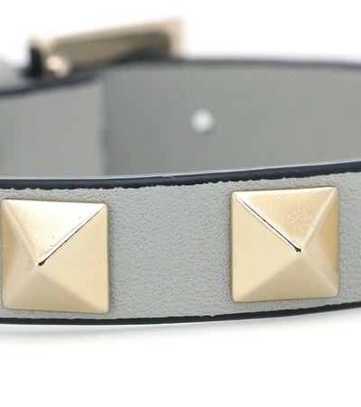 Shop Valentino Rockstud Leather Bracelet In Grey