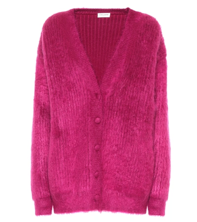 Shop Saint Laurent Wool And Mohair-blend Cardigan In Purple