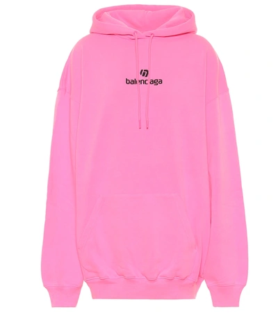 Shop Balenciaga Logo Cotton Hoodie In Pink