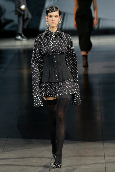 Shop Dolce & Gabbana Polka-dot Silk Shirt In Black