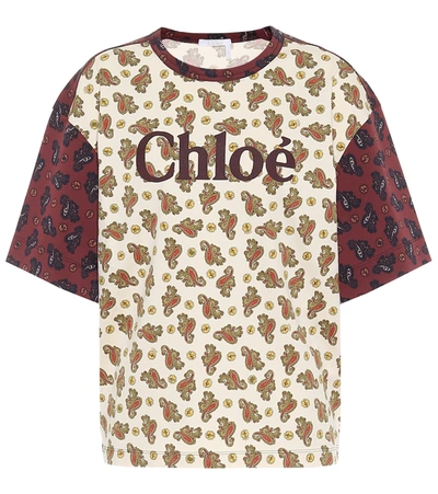 Shop Chloé Logo Paisley Cotton T-shirt In Brown