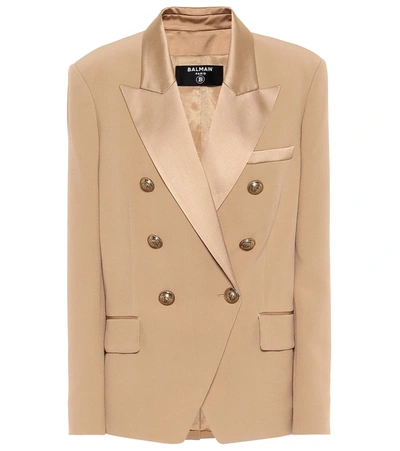 Shop Balmain Double-breasted Blazer In Brown