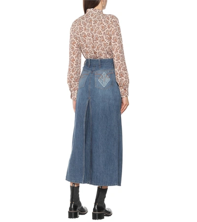 Shop Chloé Denim Midi Skirt In Blue