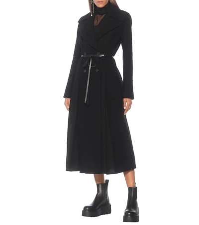Shop Valentino Belted Wool Coat In Black