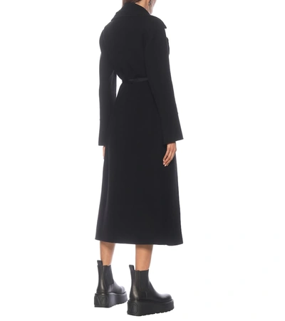 Shop Valentino Belted Wool Coat In Black