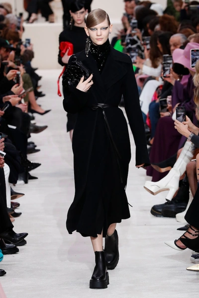 Shop Valentino Belted Wool Coat In Black