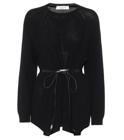 Shop Valentino Belted Wool-blend Sweater In Black