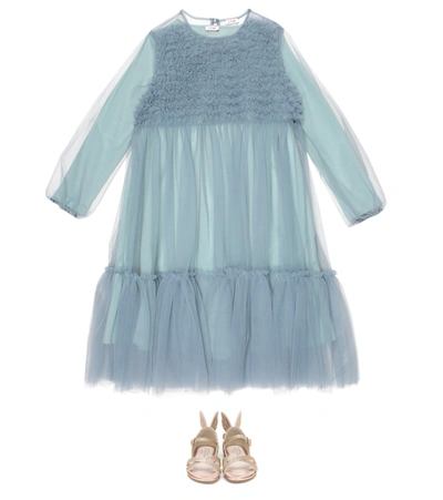 Shop Il Gufo Tulle And Stretch-cotton Jersey Dress In Blue