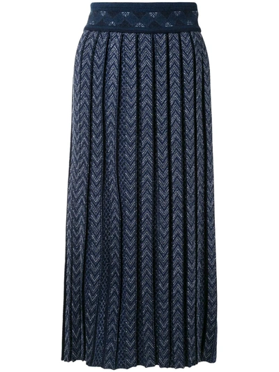 Shop Mame Kurogouchi Chevron Knit Midi Skirt In Blue