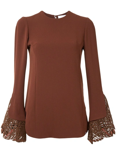Shop Mame Kurogouchi Lace-trimmed Blouse In Brown