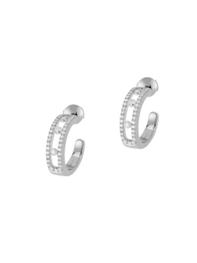Shop Messika Women's Move Diamond & 18k White Gold Hoop Earrings/0.75"