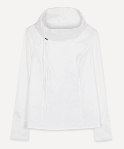 Shop Crea Concept Drawstring Cowl Neck Cotton Shirt In White