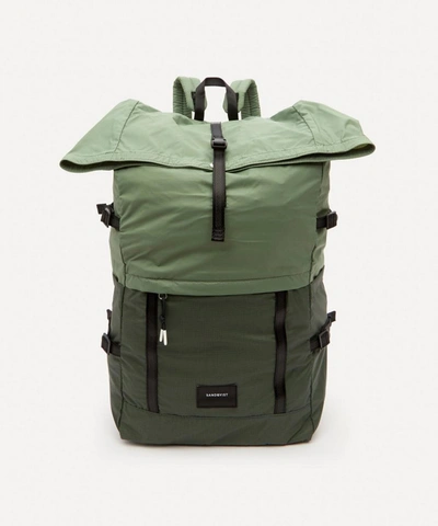 Shop Sandqvist Bernt Lightweight Roll Top Ripstop Backpack In Dusty Green