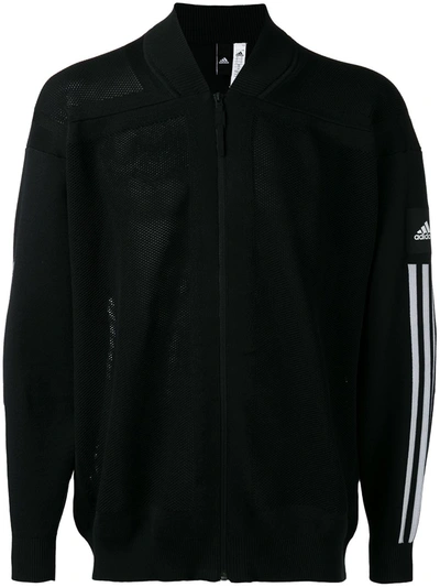 Shop Adidas Originals Stripe Sleeve Bomber Jacket In Black