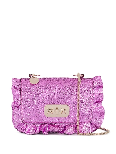 Shop Red Valentino Ruffled-detail Glitter Shoulder Bag In Pink