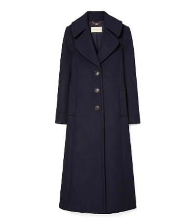 Shop Tory Burch Wool Cashmere Coat In Navy Blue
