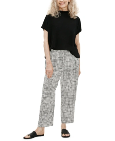 Shop Eileen Fisher Checked Slouchy Cropped Pant In Bone/black
