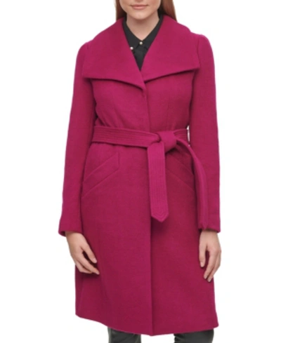 Shop Karl Lagerfeld Women's Single-breasted Belted Coat In Dark Pink
