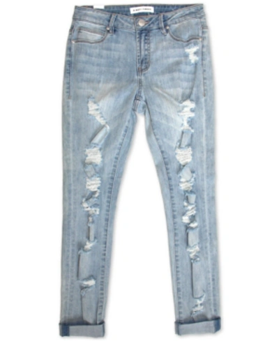 Shop Almost Famous Juniors' Destructed Double-roll Skinny Jeans In Light Wash