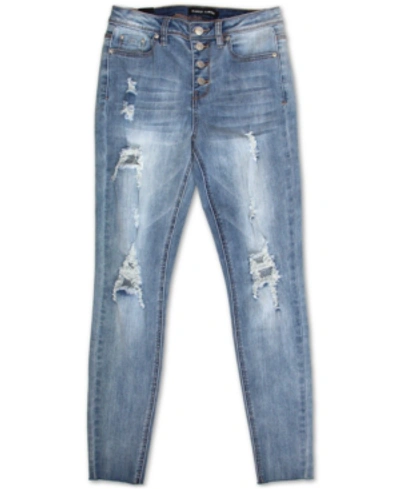 Shop Almost Famous Juniors' High-rise Destructed Skinny Jeans In Medium Wash