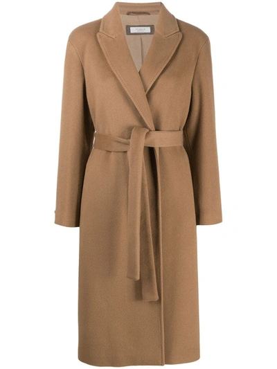 Shop Peserico Belted Wool Wrap Coat In Neutrals
