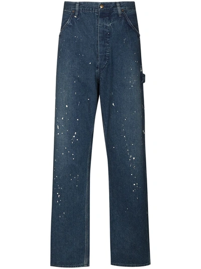 Shop Orslow Paint Splatter Straight-leg Jeans In Blue