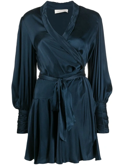 Shop Zimmermann Belted Wrap Dress In Blue