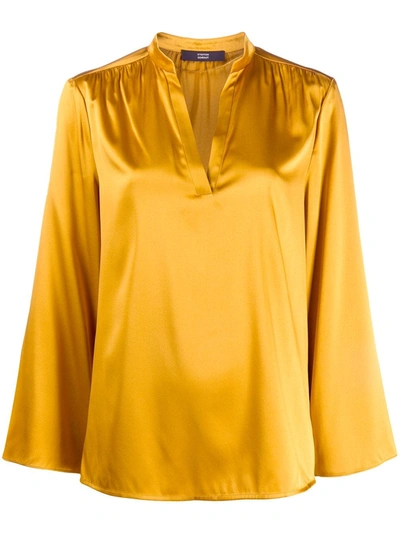 Shop Steffen Schraut Split-neck Silk Blouse In Yellow