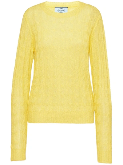 Shop Prada Cable Knit Jumper In Yellow