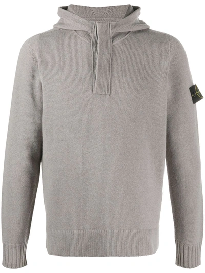 Shop Stone Island Hooded Wool-blend Jumper In Grey