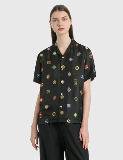 Shop Kirin Flowers Jacquard Bowling Shirt In Black