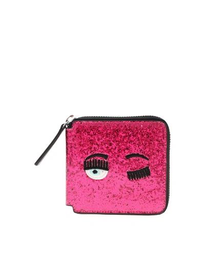 Shop Chiara Ferragni Flirting Glitter Wallet In Fuchsia