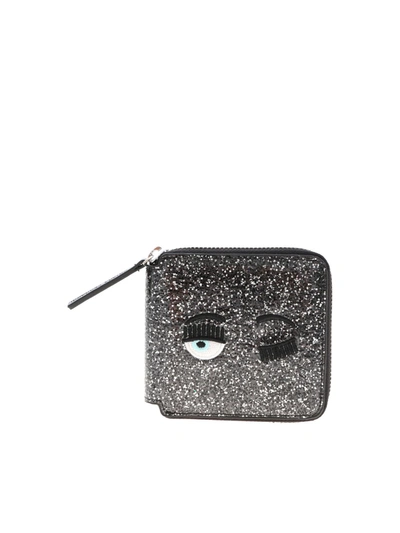 Shop Chiara Ferragni Flirting Glitter Wallet In Black And Silver