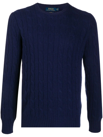 Shop Polo Ralph Lauren Cable Knit Long-sleeved Jumper In Blue