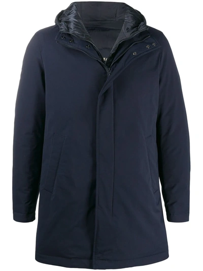 Shop Herno Layered Hooded Short Coat In Blue