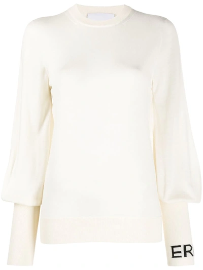 Shop Erika Cavallini Blouson-sleeved Logo Top In White