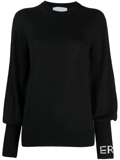 Shop Erika Cavallini Blouson-sleeved Logo Top In Black
