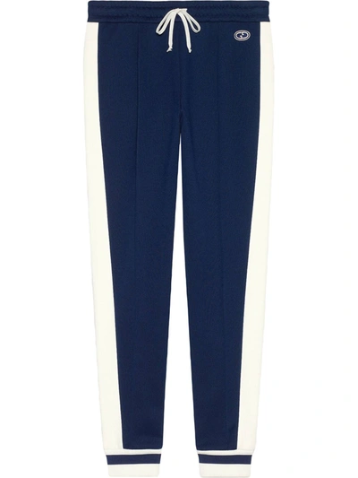 Shop Gucci Panelled Fine-knit Track Pants In Blue