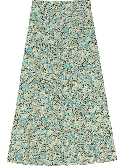 Shop Gucci Liberty Floral Print Skirt In Blue