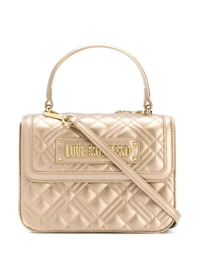 Shop Love Moschino Quilted Top-handle Box Bag In Gold