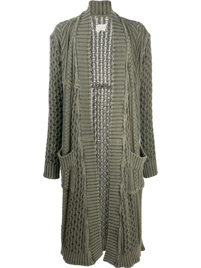 Shop Greg Lauren Long Chunky-knit Cardigan In Green