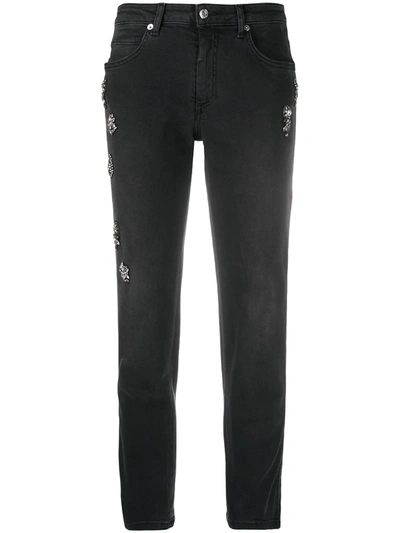 Shop Ermanno Ermanno Rhinestone Straight Leg Jeans In Black