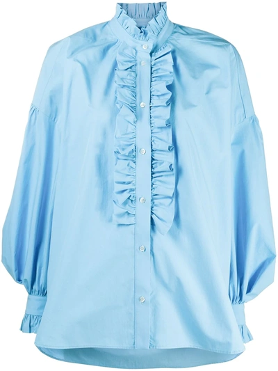 Shop Msgm Ruffle Placket Shirt In Blue